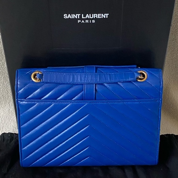YSL Saint Laurent Chevron Monogram Matelassé Envelope Medium Bag Purse - Blue - Picture 2 of 13